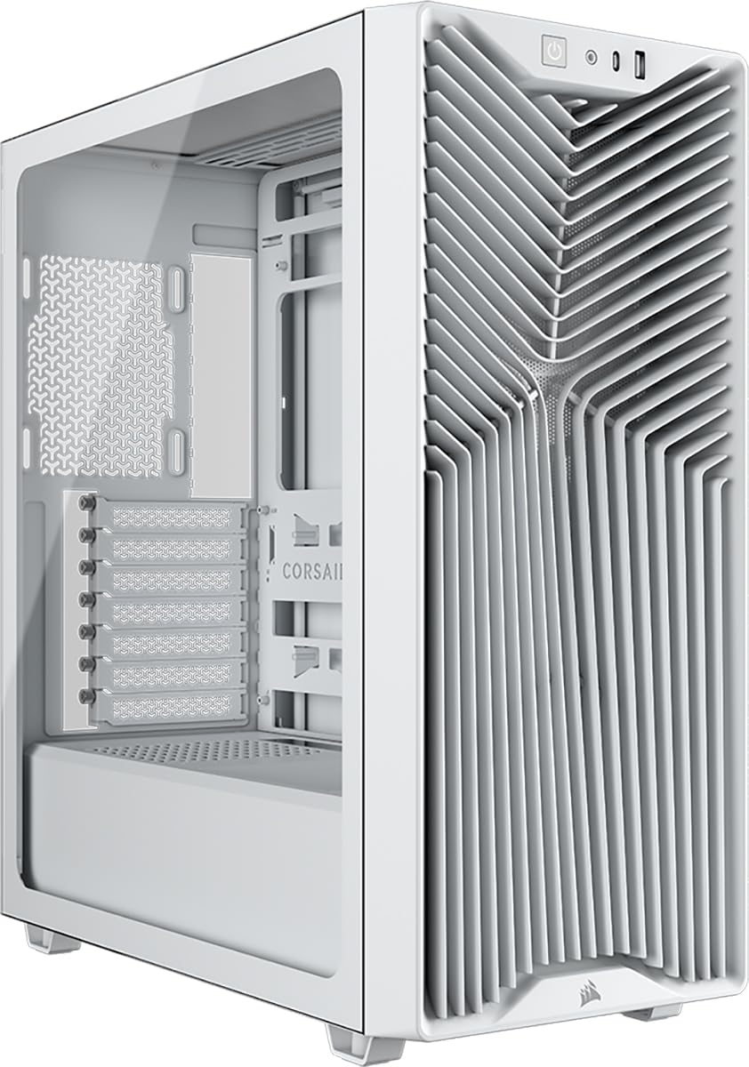 Corsair 3200D RS Caja para PC Semitorre – Blanco | 3 Ventiladores RS120 PWM Incluidos, Brazo Anticaída GPU, ASUS BTF, MSI Project Zero, Gigabyte Project Stealth