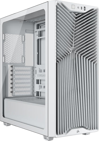 Corsair 3200D RS Caja para PC Semitorre – Blanco | 3 Ventiladores RS120 PWM Incluidos, Brazo Anticaída GPU, ASUS BTF, MSI Project Zero, Gigabyte Project Stealth