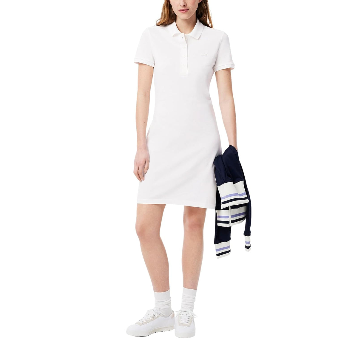 Lacoste Vestido Polo piqué elástico de Manga Corta para Mujer Vestido Casual para Mujer
