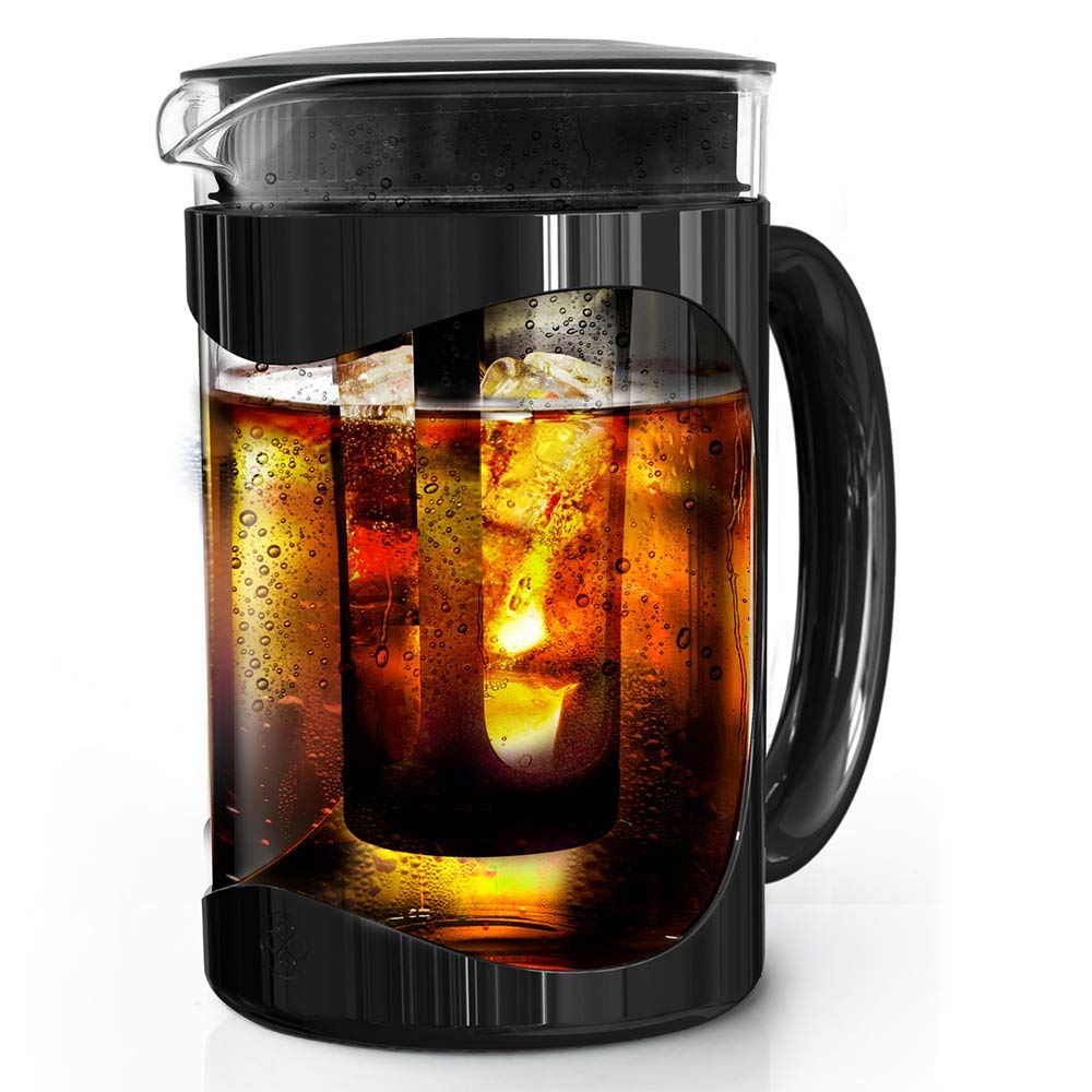 Primula Burke Deluxe - Cafetera helada, mango de agarre cómodo, jarra de vidrio duradera, filtro de malla extraíble, tamaño perfecto de 6 tazas, apto para lavaplatos, 1.6 cuartos de galón, color negro