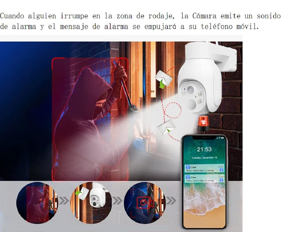 ZDQC Cámara Solar inalámbrica, Cámara de videovigilancia 4G, detección de Movimiento pir, Alarma de aplicación de Sirena, diálogo bidireccional