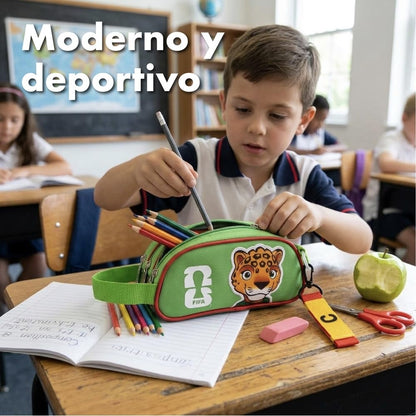 Ruz Lapicera Triple Competition Marks 2026 Estuche Escolar Niño 3 Compartimentos Poliéster Resistente Infantil Verde