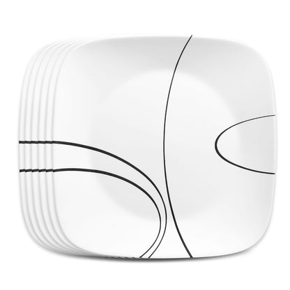 Corelle Simple Lines Vajilla Cuadrada Blanca - Blanco - 10.25" Dinner Plates - Juego de placas