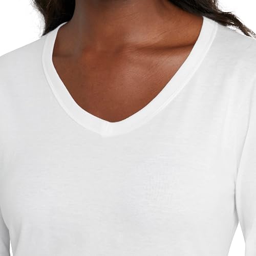Hanes Playera de Manga Larga con Cuello en V. Camisa para Mujer
