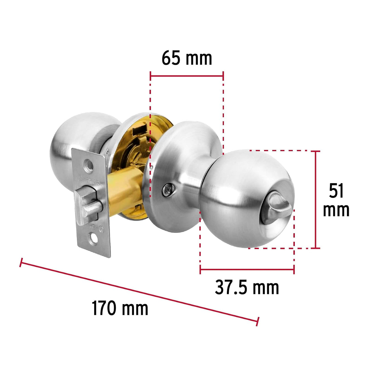 Hermex Basic BALT-CM-RP, Cerradura pomo, recámara, tubular, cromo mate