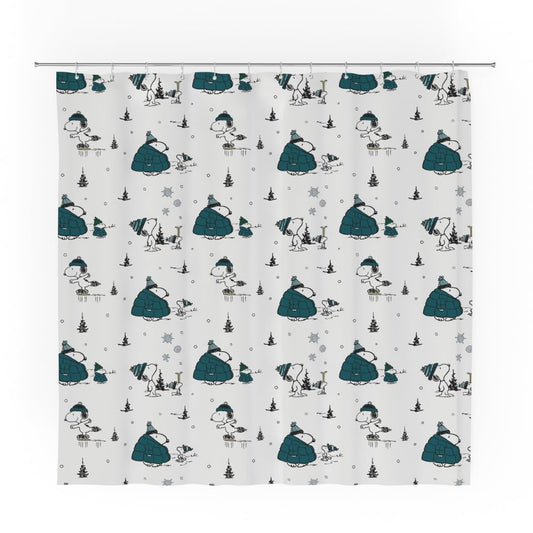 Franco Peanuts Snoopy - Cortina de Ducha de Microfibra para baño de Navidad, 72 x 72 Pulgadas (Producto con Licencia Oficial)