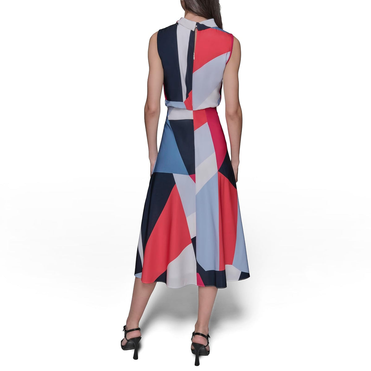 KARL LAGERFELD Mock Neck Patterned Contrasting Colors Midi Dress Vestido Mujer