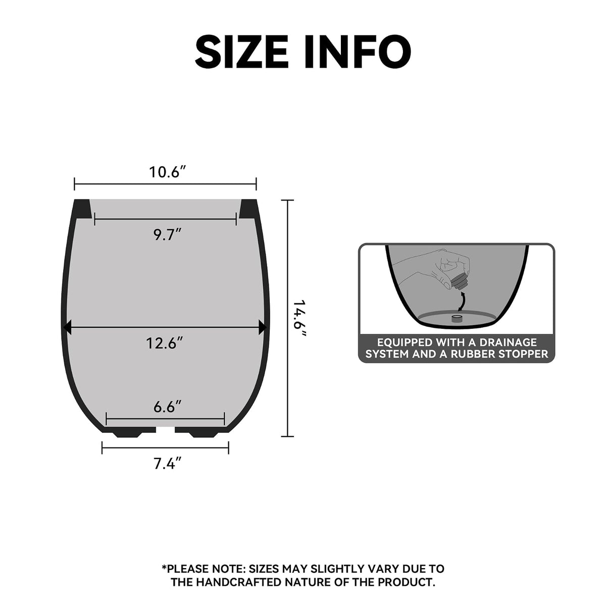 Kante Maceta Redonda de hormigón de 32 cm de diámetro x 37 cm de Alto, con Orificio de Drenaje y tapón de Goma para el hogar, Patio, jardín, Acabado de hormigón Desgastado con Interior café cálido