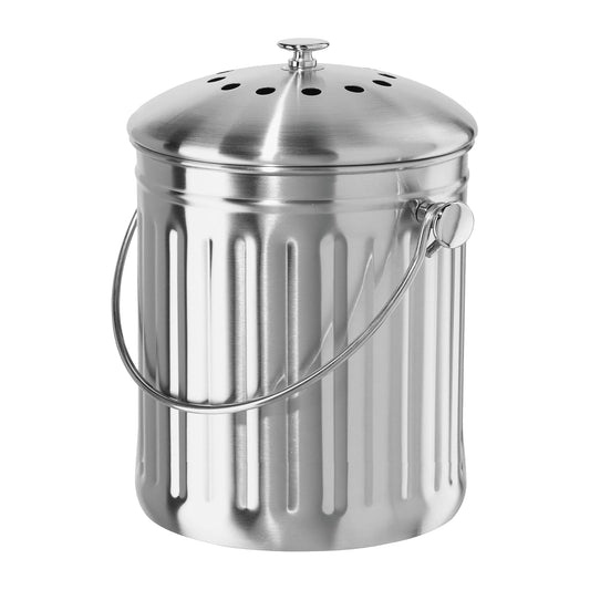 Oggi - Contenedor de compostaje para encimera con Tapa de 1 galón para Interior con Filtro de carbón, contenedor de compostaje de Acero Inoxidable, cubeta Ideal para Cocina y Productos ecológicos