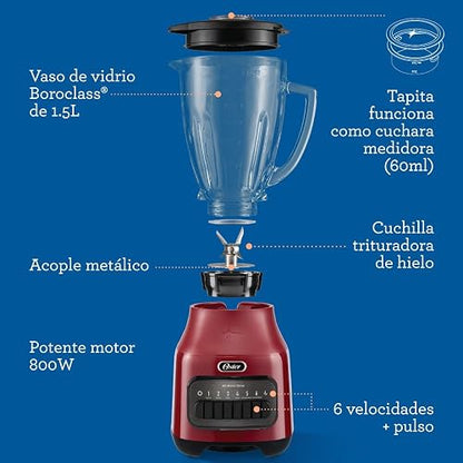 Oster Licuadora con Vaso de Vidrio y 6 Velocidades más Pulso