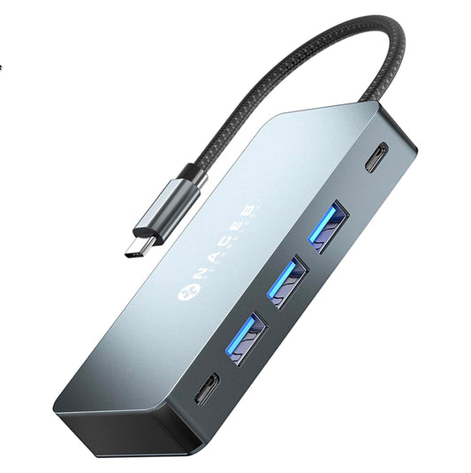 Naceb Technology HUB USB-C 7 en 1 Dual HDMI 4K, Adaptador Multipuerto con 100W PD Carga Rápida, 3 USB 3.0, 1 USB-C Datos 5Gbps, Estación de Acoplamiento para Laptop, MacBook, iPad y PC, Gris (NA-0147)