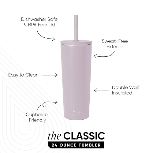 Simple Modern Vaso Térmico con Popote y Tapa|Vaso de Café Botella de Agua Reutilizable de Acero Inoxidable Taza de Café para Viajes|Regalos para Mujeres & Hombres|Classic Colección|710ml|Lavender Mist