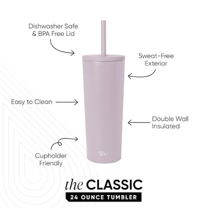 Simple Modern Vaso Térmico con Popote y Tapa|Vaso de Café Botella de Agua Reutilizable de Acero Inoxidable Taza de Café para Viajes|Regalos para Mujeres & Hombres|Classic Colección|710ml|Lavender Mist