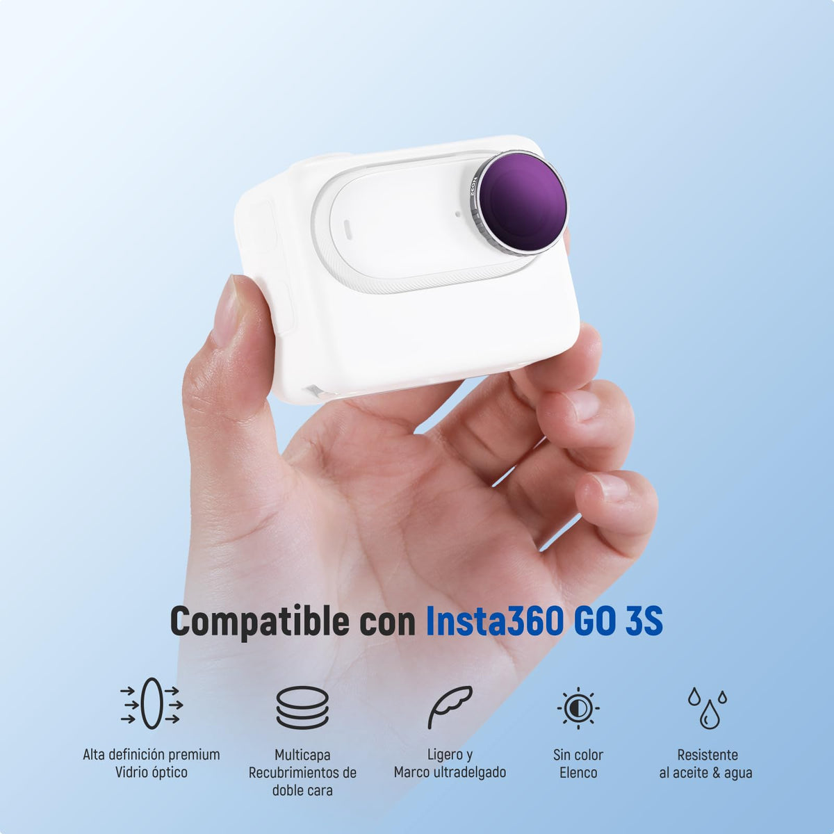 NEEWER GO 3S Juego de Filtros ND (Paquete de 4), ND8 ND16 ND32 ND64 Kit de Accesorios de Filtro de Lente de Densidad Neutra con Vidrio Optico HD Multicapa Compatible con Insta 360 GO 3S, FLB01
