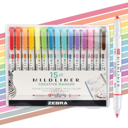Mildliner Marcador Creativo/Plumon De Doble Punta, Punta Amplia Y Fina Colores Variados 15 Piezas Zebra México