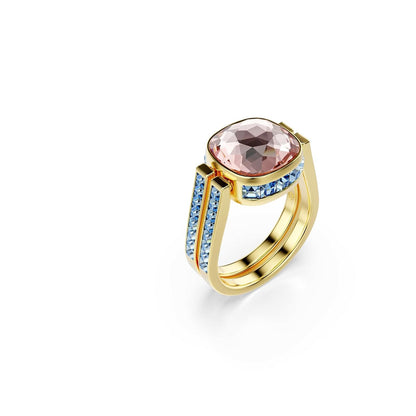 Swarovski Chroma Collection - Anillo con forma de cojín, multicolor, chapado en oro