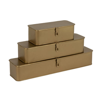 Creative Co-op Cajas Decorativas de Metal con Acabado Dorado (Juego de 3 tamaños)