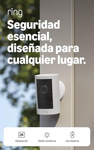 Cámara para exteriores 2K Ring inalámbrica (último modelo): seguridad para tu casa o negocio, video Retinal 4K de gran angular, zoom 6x mejorado, visión nocturna (blanco)