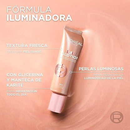 L'Oréal Paris Lumi Glotion Iluminador Hidratante Multiusos para Rostro y Cuerpo, Hidrata e Ilumina al Instante, Acabado Luminoso Natural, Textura Ligera, Apto para Pieles Sensibles, Tono Light Glow