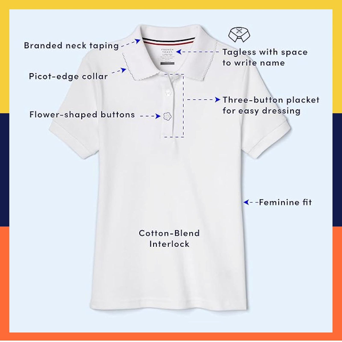French Toast Girls' Short Sleeve Picot Collar Polo School Uniform Shirt (Standard and Plus)