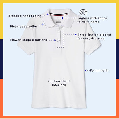 French Toast Girls' Short Sleeve Picot Collar Polo School Uniform Shirt (Standard and Plus)