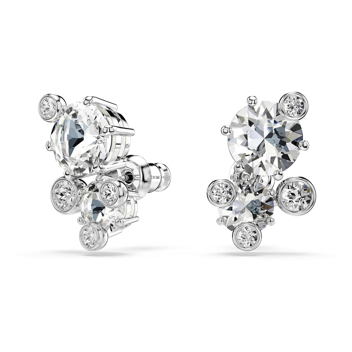 Swarovski Aretes de botón Constella, Talla redonda, Blancos, Baño de rodio