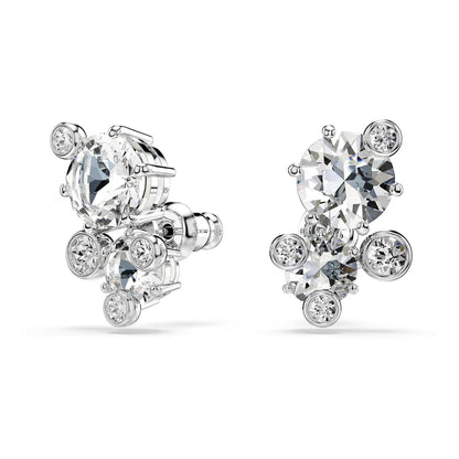 Swarovski Aretes de botón Constella, Talla redonda, Blancos, Baño de rodio