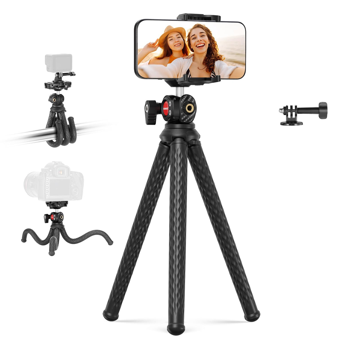 NEEWER Trípode Flexible Teléfono, Pequeño Mini Soporte Escritorio para Cámara con Oculto Phone Holder Adaptador Cámara Acción, Compatible con iPhone GoPro dji Insta360 Samsung para Video Vlogs, TP34