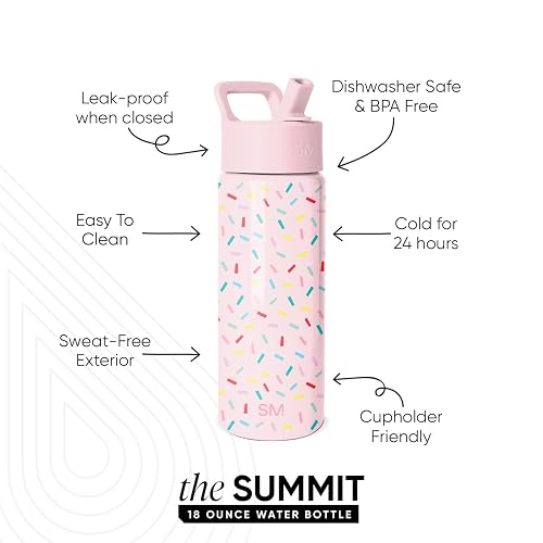 Simple Modern Botella de Agua para Niños con Popote | Vaso Térmico Acero Inoxidable Aislado Reutilizable para Niños y Niñas | Summit Colección | 530ml | Confetti