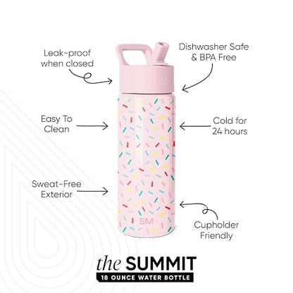 Simple Modern Botella de Agua para Niños con Popote | Vaso Térmico Acero Inoxidable Aislado Reutilizable para Niños y Niñas | Summit Colección | 530ml | Confetti