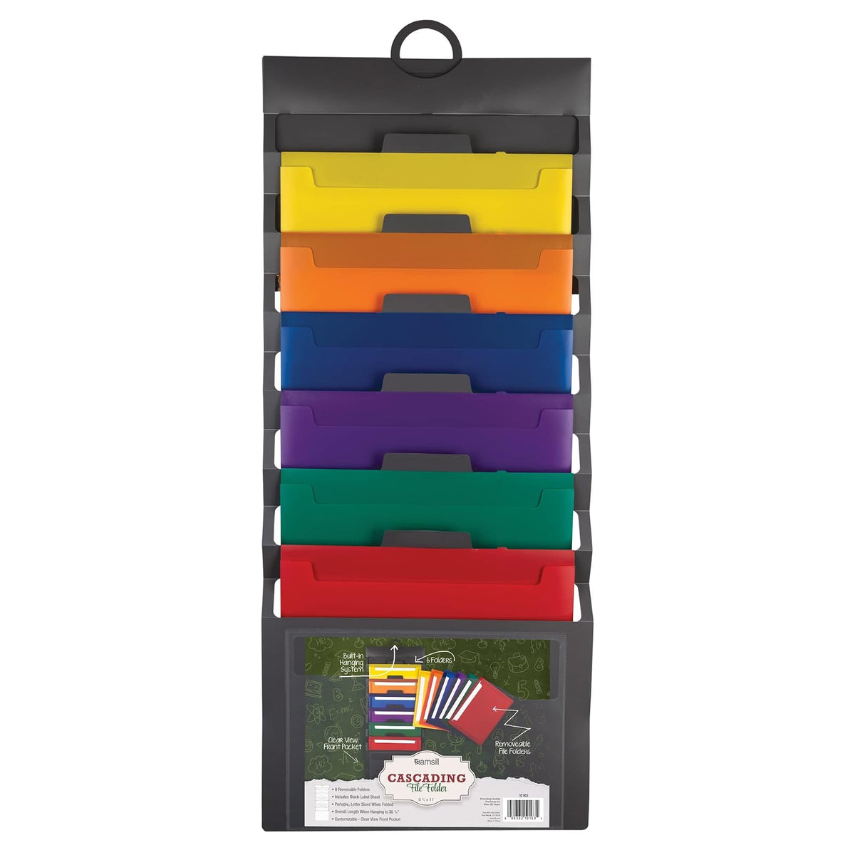Samsill Organizador de archivos de pared en cascada, organización y almacenamiento Classrom, 6 carpetas extraíbles de polietileno para colgar, organizador de pared de centro de mando, gris con