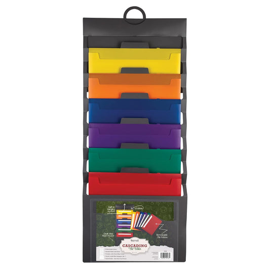 Samsill Organizador de archivos de pared en cascada, organización y almacenamiento Classrom, 6 carpetas extraíbles de polietileno para colgar, organizador de pared de centro de mando, gris con
