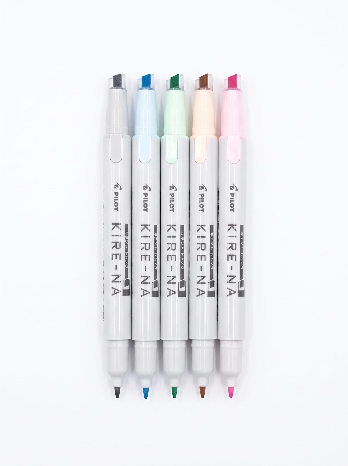 PILOT KIRE-NA Marcatextos 5 Colores Pasteles, Punta Doble con Guía, Secado Rápido, Líneas Precisas, Paquete de 5