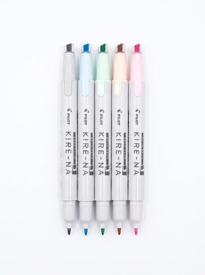 PILOT KIRE-NA Marcatextos 5 Colores Pasteles, Punta Doble con Guía, Secado Rápido, Líneas Precisas, Paquete de 5