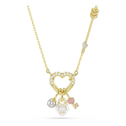 Colgante Swarovski Idyllia, Cortes mixtos, Corazón, Llave, Rosa, Chapado en oro