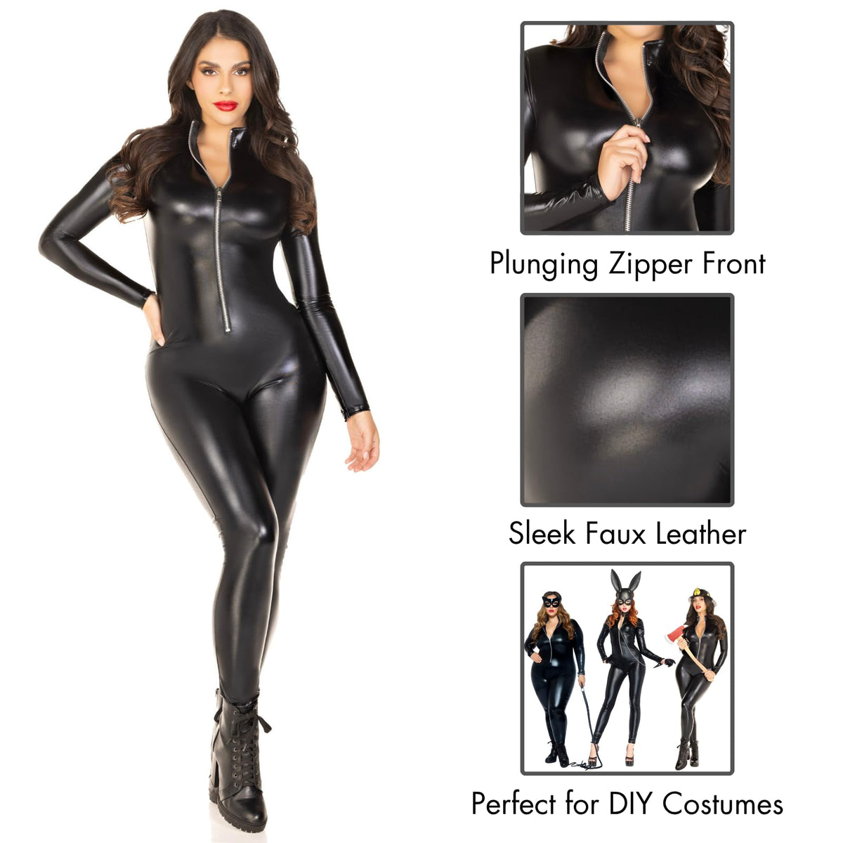 Leg Avenue - Disfraz de gato con cierre frontal para mujer
