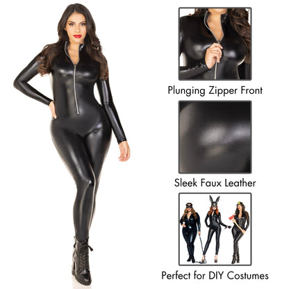Leg Avenue - Disfraz de gato con cierre frontal para mujer