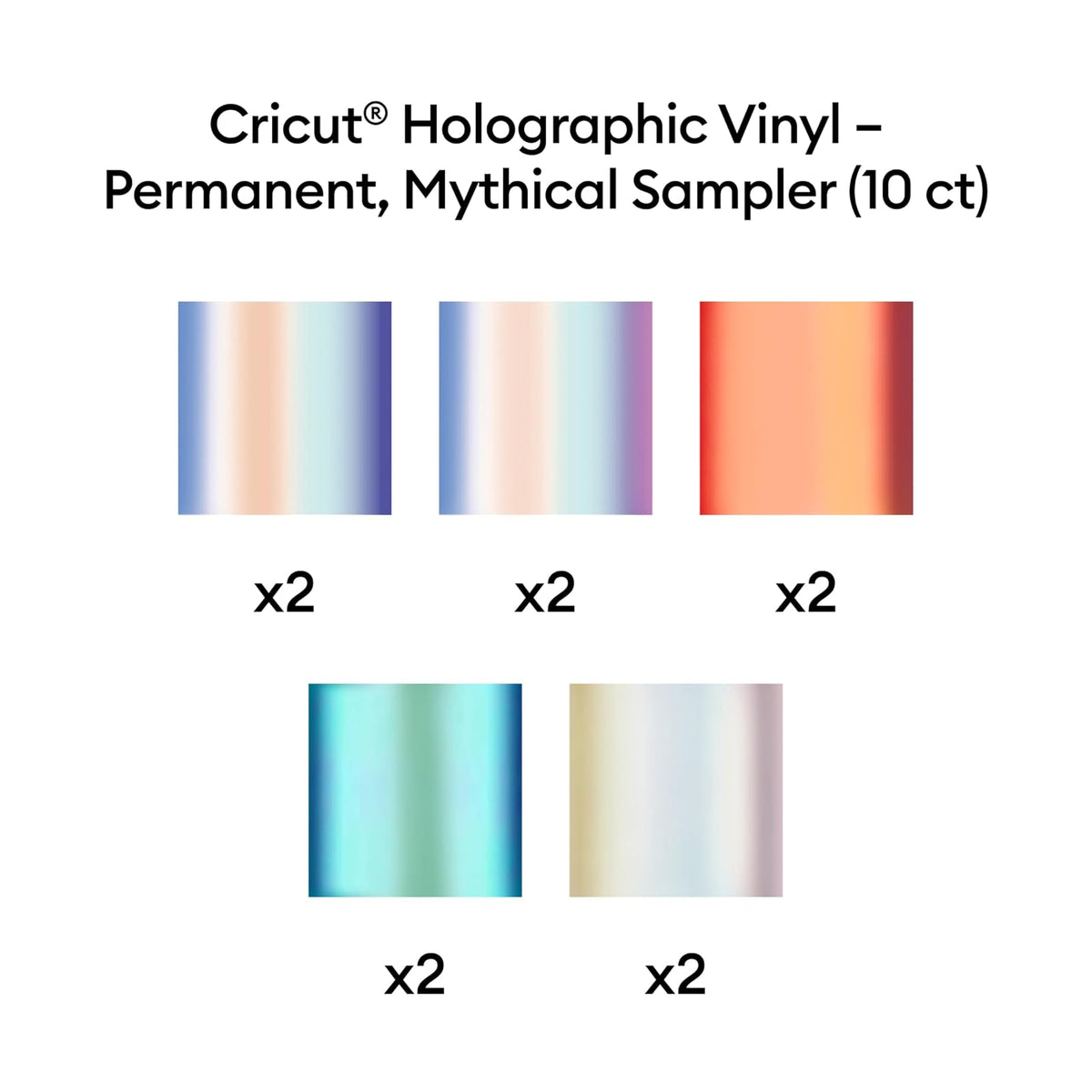 Cricut Vinilo Holográfico Permanente Muestreador Mítico | 12x12 in, 10 hojas, adhesivo permanente, resistente a intemperie, superficies planas