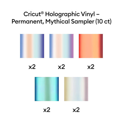 Cricut Vinilo Holográfico Permanente Muestreador Mítico | 12x12 in, 10 hojas, adhesivo permanente, resistente a intemperie, superficies planas