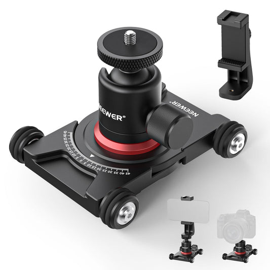 NEEWER Slider de Cámara Dolly con Rótula & Pinza para Celular, 4 Wheeled | SD001, Carro de Mesa, Patinador Manual, Panorama de 360°, para DSLR Cámara Video Videocámara GoPro iPhone Android Smartphone