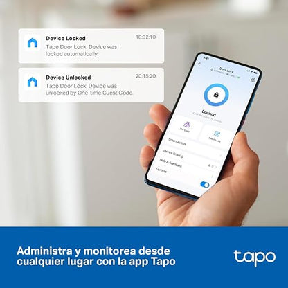 TP-Link Tapo DL100 Cerradura Digital WiFi con Teclado - 4 Modos de Acceso - Hasta 200 Códigos - Batería de Larga Duración - Comandos de Voz - Bloqueo Automático - App Tapo - Protección IP54