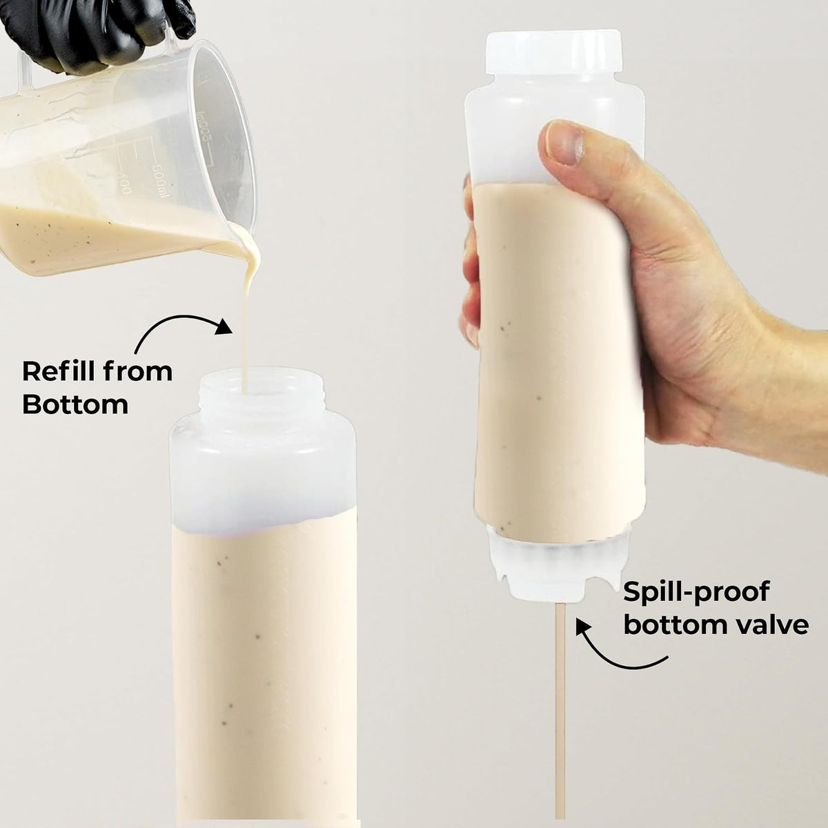 Restaurantware Inverted Plastic Squeeze Bottle with Refill and Dispensing Lids, First In First Out, Transparente, 16 Oz
