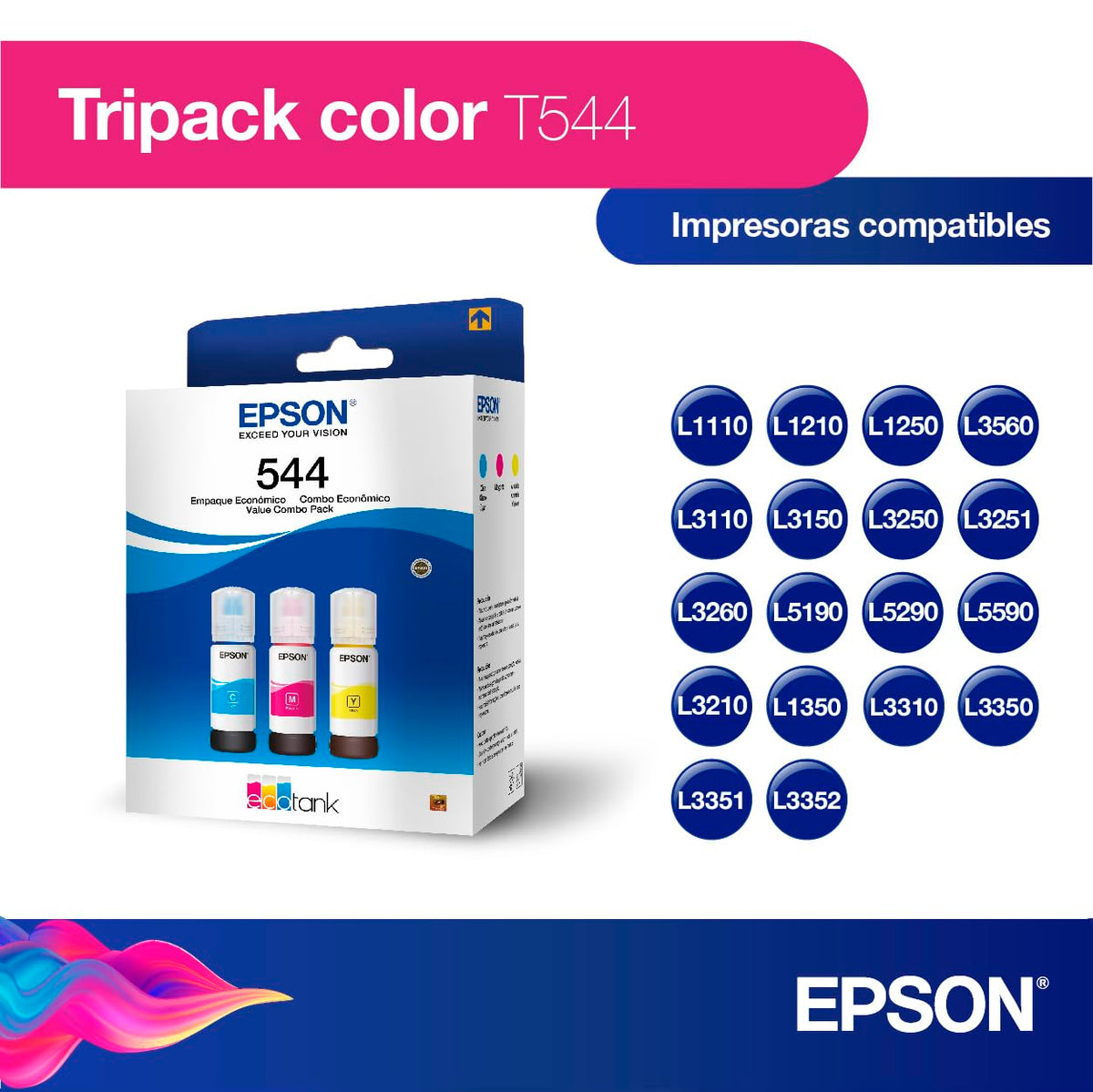Epson Ecofit Botellas de Tinta Cian-Mag-Ama T544 3 unid.