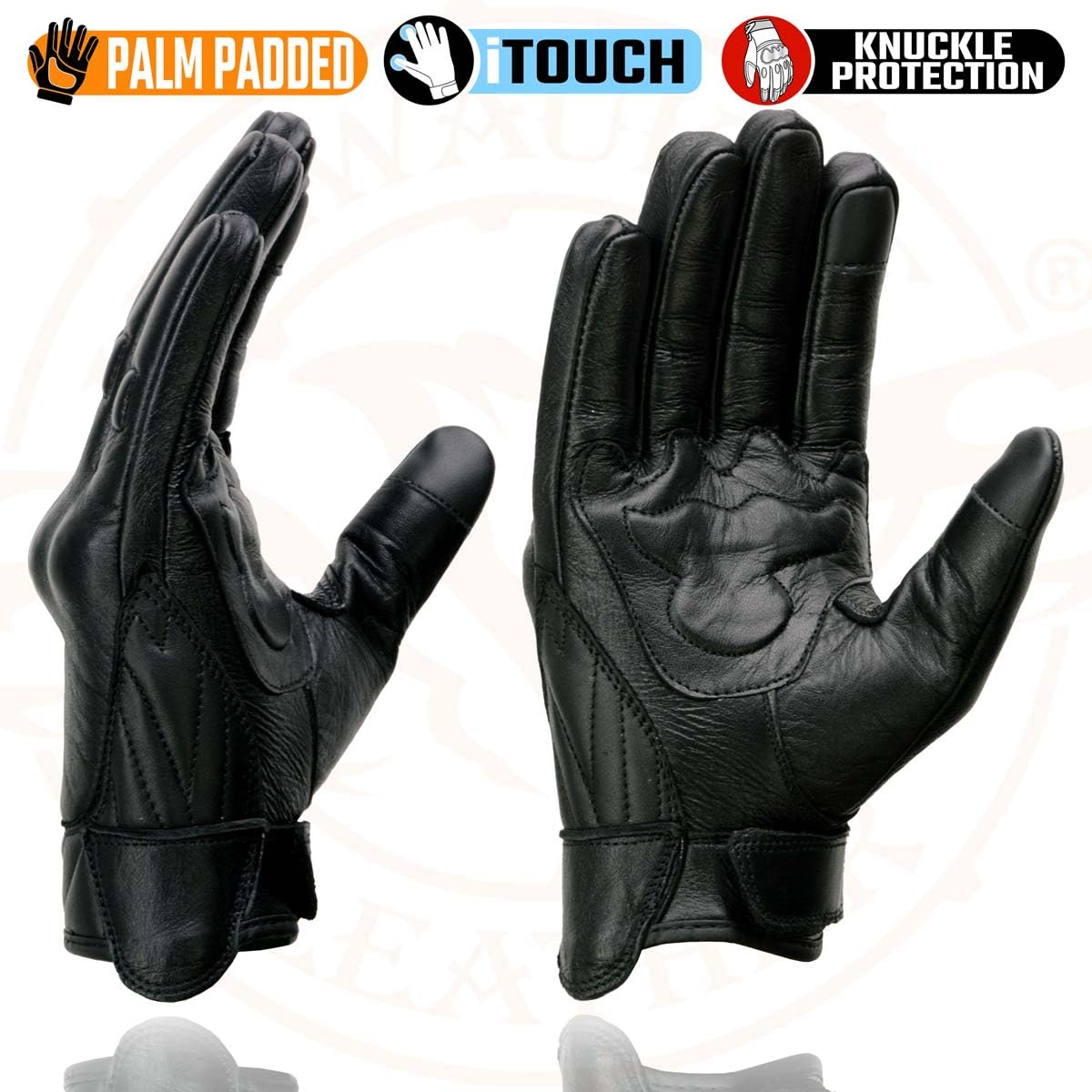 Milwaukee Leather Guantes de Motocicleta de Piel con Nudillos de Gel para Pantalla Táctil, Negro, 4XL, MG7501-BLK-4X