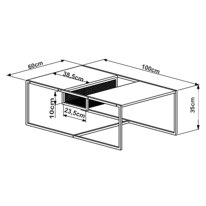 TUGOW Alterego Mesa de Centro Noemi Rectangular Color Negro y Madera con 2 Tableros y Estructura Metálica de Acero MDP