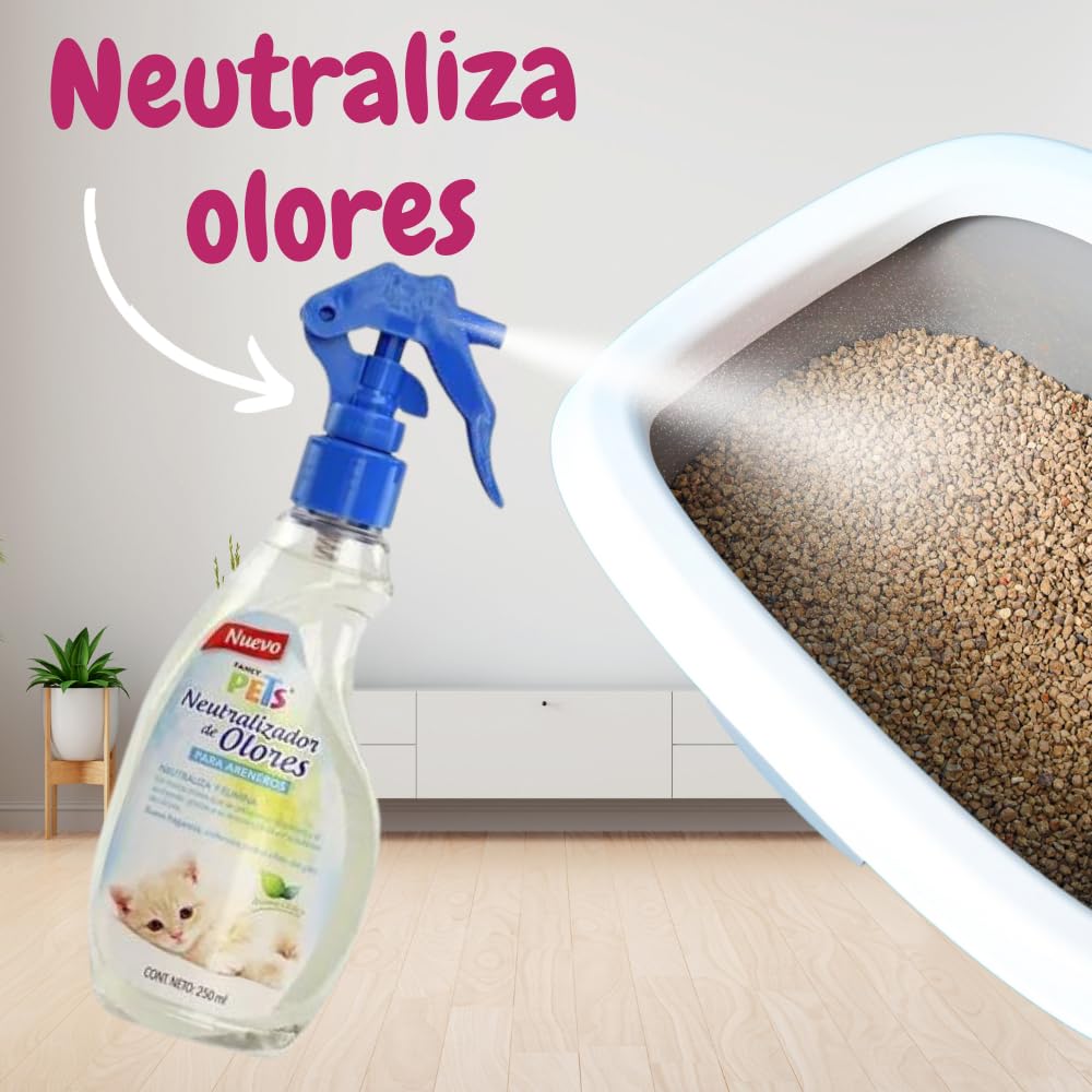 Fancy Pets Kit para Gato, Arenero 43x31x10 cm, Arena 3 kg, Pala y Neutralizador de Olores 250 ml — Kit para Higiene de Gatos