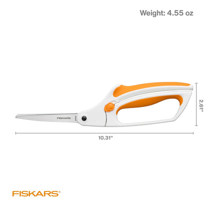 Fiskars - Tijeras de tela de fácil acción, cuchillas de acero inoxidable para cortes de precisión, mango doblado asistido por resorte