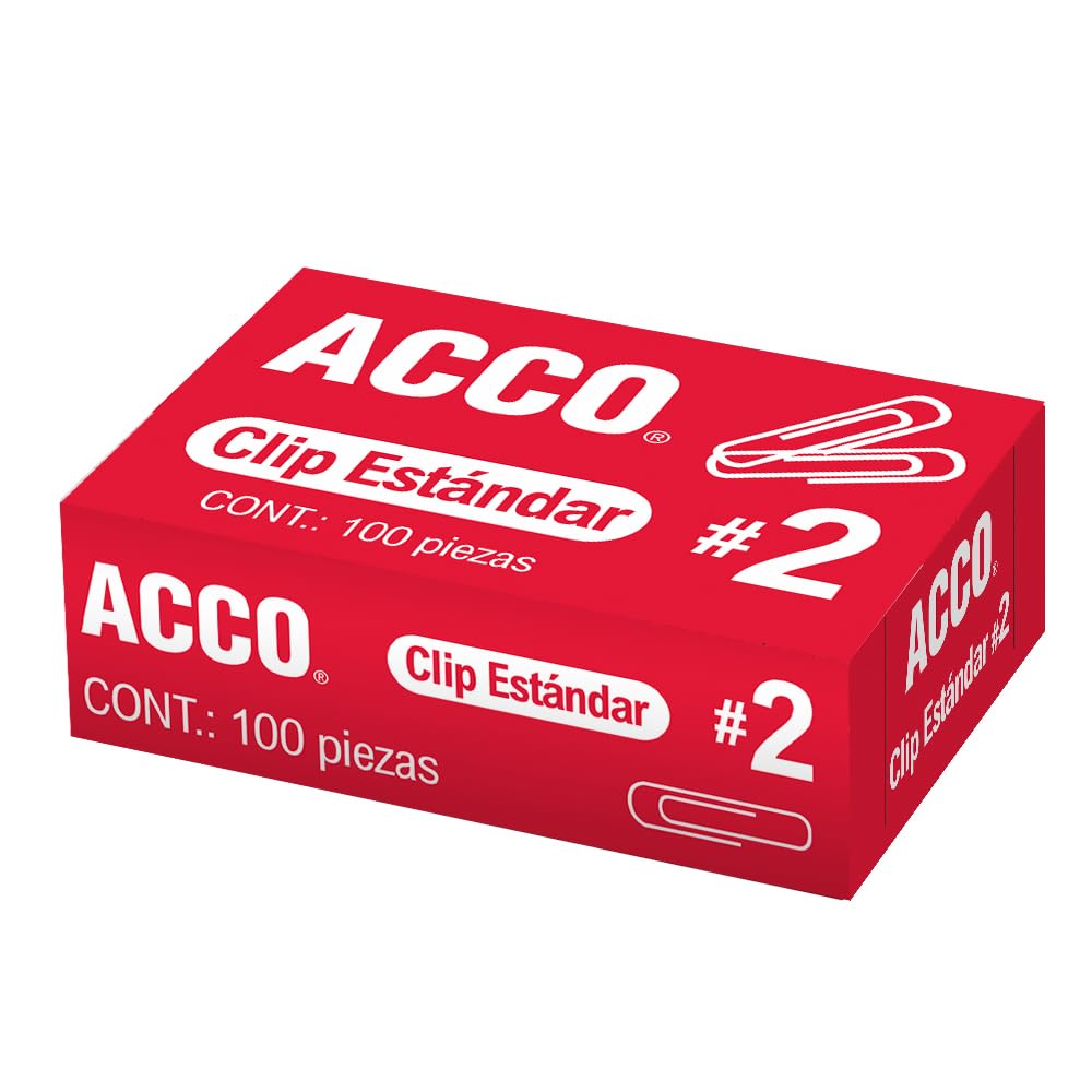 ACCO Clip Estándar No. 2 de 27 mm para 20 Hojas - Paquete de 100 Piezas