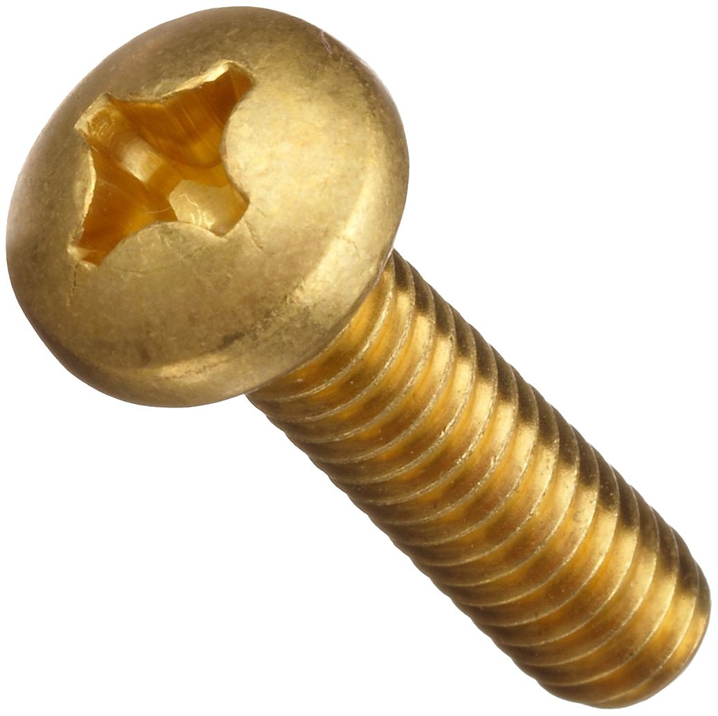 Brass Machine Screw, Plain Finish, Pan Head, Phillips Drive, 3/4" Length, #8-32 Threads (Pack of 100)