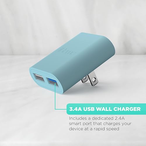 Cargador de Pared USB iHome de 2 Puertos: Cargador USB Multipuerto AC Pro, Adaptador de Enchufe USB y Bloque de Carga para Teléfono, Enchufe de Pared USB Doble